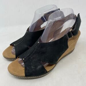 Clarks Helio Float Cushion Soft Comfort Cork Wedge Sandals Womens Size 9